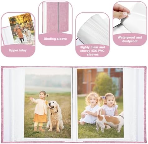 Photo Album 4x6 100 Pockets, Linen Cover Top Loader Vertical, Slip-in Picture Pink Pockets Albums for Wedding, Family, Anniversary, Baby, Vacation - Image 5