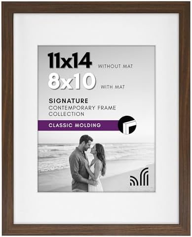 Americanflat 11x14 Picture Frame with Shatter-Resistant Glass - Use as 8x10 Frame with Mat or Display 11x14 Photo Without Mat - Signature Collection - Picture Frames for Wall Display - Walnut by Americanflat