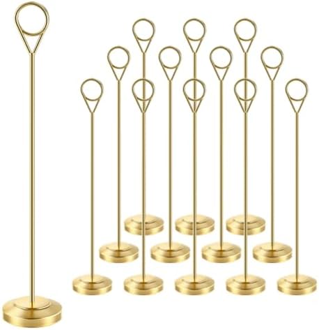 Radezon 12 Pack Gold Table Number Holders, 10inch Weighted Base Place Card Holders for Outdoor Wedding, Windproof Sturdy Metal Photo Stands for Reception Tables, Parties & Events by Radezon