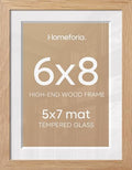 Homeforia 6x8 Natural Oak Picture Frame, High-End Wood, 5x7 Mat, Glass by Homeforia