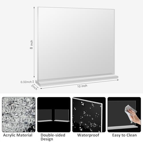 Acrylic Picture Frames 8x10 inches, 4 Pack Clear Plastic Picture Frames Holder Standing,8x10 Double Sided Picture Desktop Display for Photo Home Office - Horizontal - Image 2