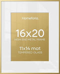 Homeforia 16x20 Gold Picture Frame, High-End Metal, 11x14 Mat, Glass by Homeforia