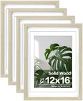 Egofine 12x16 Picture Frames Set of 4, Made of Solid Wood Covered by Plexiglass 9x12 and 11x14 with Mat or 12x16 without Mat, for Wall Mounting Photo Frame Distressed Wood Grain by Egofine