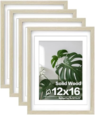 Egofine 12x16 Picture Frames Set of 4, Made of Solid Wood Covered by Plexiglass 9x12 and 11x14 with Mat or 12x16 without Mat, for Wall Mounting Photo Frame Distressed Wood Grain by Egofine