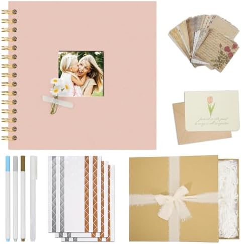 Vienrose Scrapbook Album Gift Set, 8x8 Inch, 40 White Pages, Pink by Vienrose