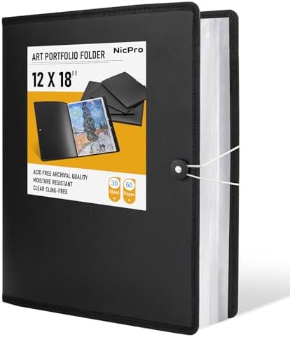 Nicpro 12x18 Art Portfolio Folder, 30 Pockets Art Painting Portfolio Binder by Nicpro