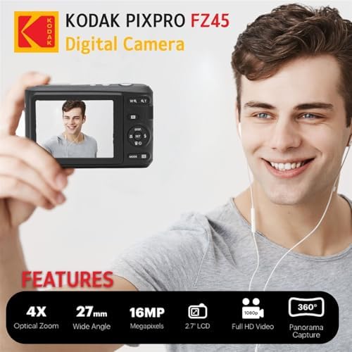 Kodak PIXPRO FZ45 Digital Camera + 32GB Memory Card + Point and Shoot Camera Case + Extendable Monopod + Lens Cleaning Pen + LCD Screen Protectors + Table Top Tripod Ultimate Bundle (Red) - Image 4