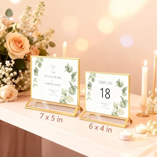 6 Pack Gold Picture Frames 5x7" Acrylic Sign Holders for Wedding, Horizontal Menu Holders Double-Sided Table Numbers Holders for Hotel, Christmas Display Stand Party Photo Frames Office Flyer Holder - Image 6