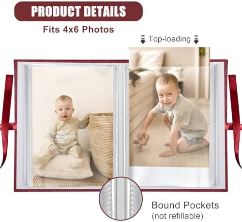 Photo Album 4x6 100 Pockets, Slip-in Picture Albums, Linen Cover Top Loader Vertical Pockets Albums for Baby, Kids Boy Girls, Wedding, Family, Anniversary, Red - Image 3