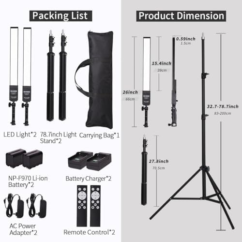Photography Lighting, Battery Powered Portable Handheld Wand Dimmable LED Studio Light Stick Kit with NP-F970 Li-ion Battery, Stand, Remote for YouTube Video Recording, Streaming, Portrait - Image 3
