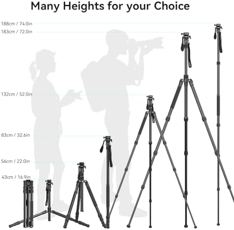 SmallRig CT180 Video Tripod, 72" Camera Tripod Monopod with Fluid Head, Aluminum Camera Tripod, 360° Panorama Fluid Head for Travel, Video, Live Streaming, Vlogging- 3760B - Image 3