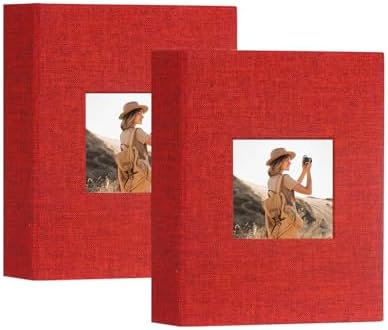 Artmag Mini Photo Album 4x6 50 Pockets 2 Pack, Linen Cover with Front Window Album Each Holds 52 Vertical Photos for Family Wedding Baby Children (Red) by Artmag
