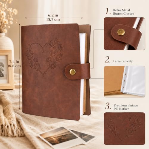 Small Photo Album 4x6 60 Photos, Albums 6 Ring DIY Scrapbook with 20 Writing kraft paper Baby Picture Album Scrapbook Photo Album with Metal Clasp (Simple, 4x6-60 Pockets) - Image 2