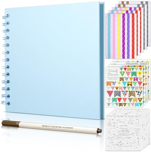 GOTIDEAL 7 x 7 Inch Scrapbook Album with Metallic Markers, Blue, 40 Pages by GOTIDEAL