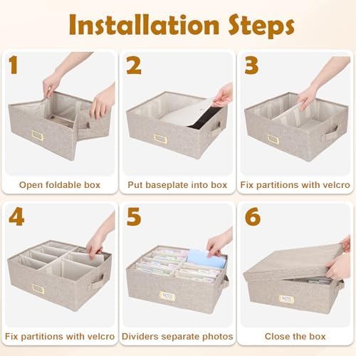 Photo Storage Organizer Box with Dividers(4x6 Photos, Brown) - Image 6