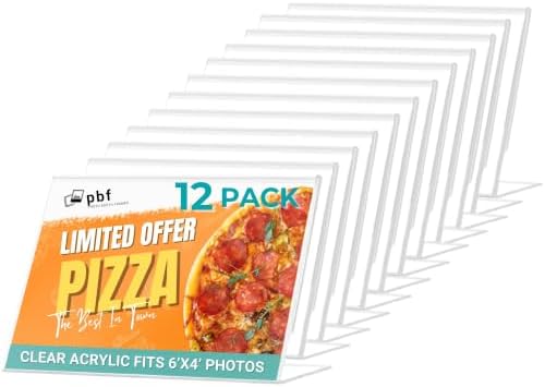 pbf 6x4 Acrylic Sign Holder | 6 x 4 Horizontal Stand Up Slanted Sign Holder | Acrylic Stands for Display | Clear Picture Frame, Menu Table Top Stand, Plastic Flyer Holder (12-Pack) - Image 2