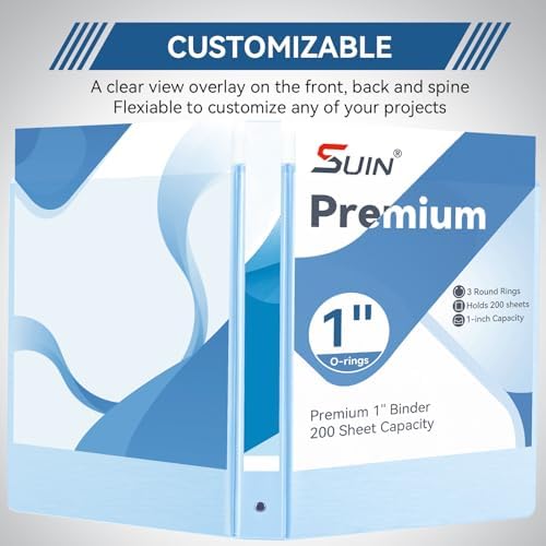 SUIN 1-inch 3 Ring Binder with 2 Interior Pockets, 1''Durable Binders Holds US Letter Size 8.5'' x 11'' Paper - Versatile Binders for Office, Home, and School Use, 6 Pack Brush Finish - Image 4