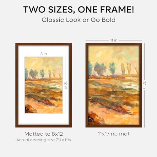 Homeforia 11x17 Brown Oak Picture Frame, High-End Wood, 8x12 Mat, Glass - Image 2