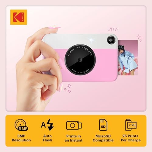 KODAK Printomatic Full-Color Instant Print Camera Starter Bundle + Carrying Case + Zink 20pk Photo Paper - Colorful Photos On 2x3" Sticky-Back Paper - Fun Gift for Birthday Christmas Holiday - Pink - Image 2