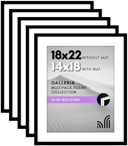 Americanflat 18x22 Poster Frame 5-Pack - Matted to 14x18 - Black by Americanflat