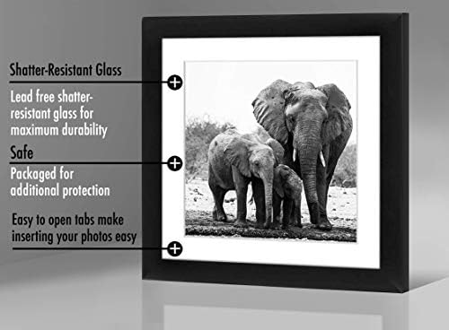 Americanflat 11x11 Picture Frame with Shatter-Resistant Glass - Use as 8x8 Frame with Mat or Display 11x11 Photo Without Mat - Signature Collection - Square Frames for Wall Display - Black - Image 4