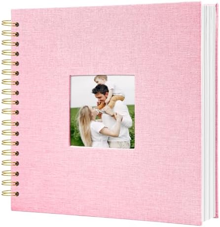 Scrapbook Photo Album Linen Cover, 8 x 8 Inch Hardcover Kraft White Pages Memory Book, for Travel Wedding Guest Book Christmas Baby Shower (40 Sheets/ 80 Pages,Pink) by HenPisen