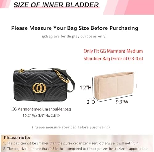 Medium Purse Organizer Insert for GG Marmont Medium Matelasse Shoulder Bags and More, Felt Handbag Organizer Tote Liner Pouch for Women Inner Bladder Bag Storage Bag(M, Black) - Image 2