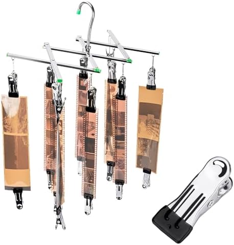 JJC 35mm 120 Film Drying Hanging Rack with 10 Clips, Stainless Steel Film Hanger for 135 120 4x5 Film, Darkroom Supplies Foldable Frame, Windproof Soft Clip, No Scratche by JJC