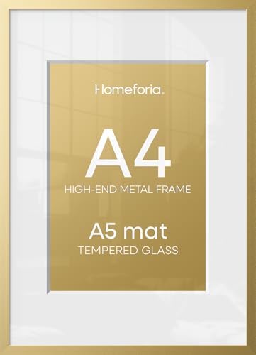 Homeforia A4 Gold Picture Frame, High-End Metal, A5 Mat, Glass by Homeforia