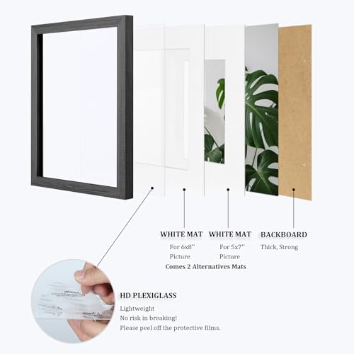 Egofine 9x12 Picture Frames Set of 4, Made of Solid Wood Covered by Plexiglass 5x7 and 6x8 with Mat or 9x12 without Mat, for Table Top Display and Wall Mounting Photo Frame Rustic Black - Image 4
