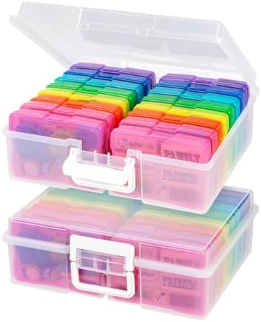 IRIS USA Photo Storage Box |Made in USA| 16 Cases - (2-Pack) - Clear/Multi by IRISUSA