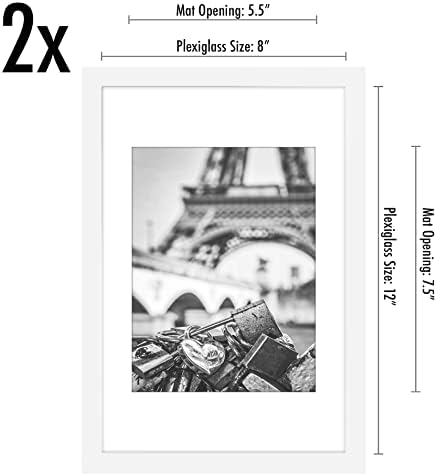 Americanflat 8x12 Picture Frame 2-Pack - Matted to 6x8 - White - Image 2