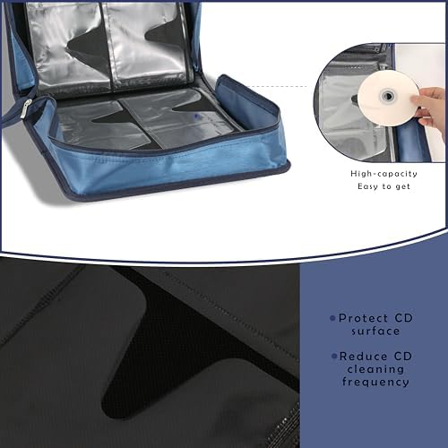 DVD Case CD Storage,256 Capacity CD Cases Holder DVD Storage Case Holders CD DVD Disc Case Storage Wallet Binder for Car Home Office Travel (256 Blue) - Image 4