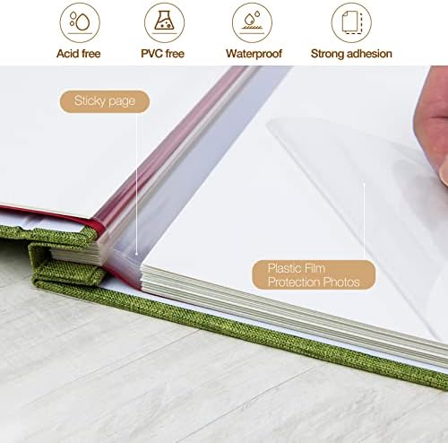 potricher Large Self Adhesive Photo Album 40 Pages, Linen cover, Green - Image 4