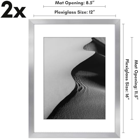 Americanflat 12x16 Picture Frame 2-Pack - Matted to 9x12 - Silver - Image 2