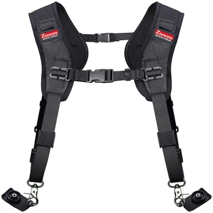 Double Shoulder Camera Strap Harness Quick Release Adjustable Dual Camera Tether Strap for DSLR SLR Camera (focus) by ztowoto