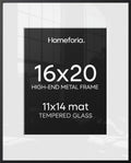 Homeforia 16x20 Black Picture Frame, High-End Metal, 11x14 Mat, Glass by Homeforia