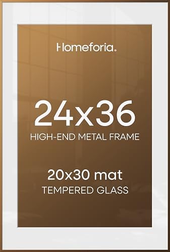Homeforia 24x36 Bronze Poster Frame, High-End Metal, 20x30 Mat, Glass by Homeforia