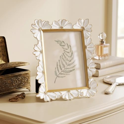Cuspin White and Gold 5x7 Picture Frame Ornate Floral Vintage Resin Frame - Image 2
