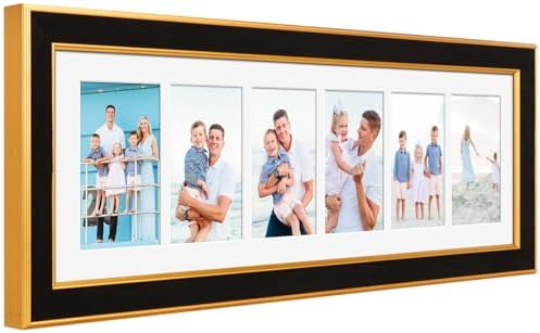 Suede 8x26 Picture Frame Display 6 Opening 4x6 Picture Frames Collage Wall Decor with Mat,Multi Photo Frame for Plexiglass,Wall Decor,1Pack,Black by AnoziebyProductsunder
