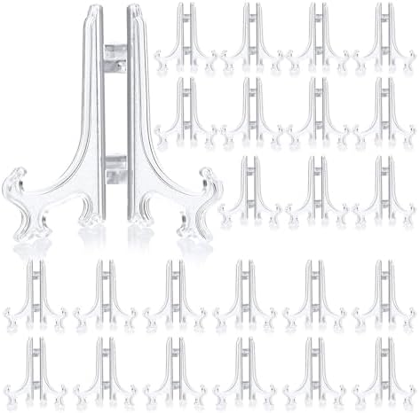 Patelai 48 Pcs Mini Easel Stands 4 Inch Plastic Plate Stand Holder Display Picture Easel for Display Picture Frame Collectibles Desktop Weddings Party Home Decoration (Clear) by Patelai
