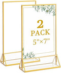 Floroom 2 Pack 5x7 Inch Clear Acrylic Sign Holders, Double-Sided Gold Display Stand Picture Frames for Table Numbers, Menus, Flyers, Weddings, and Offices by Floroom