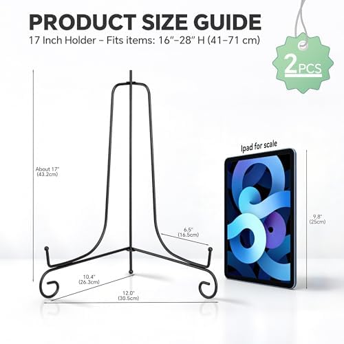 Artliving Plate Stands for Display, 17 Inch Black Iron Easel Plate Display Photo Holder Stand, Displays Picture Frames, Decorative Plates, Tablets and Art (2 pack) - Image 2