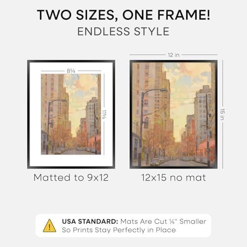 Homeforia 12x15 Black Picture Frame, High-End Metal, 9x12 Mat, Glass - Image 2