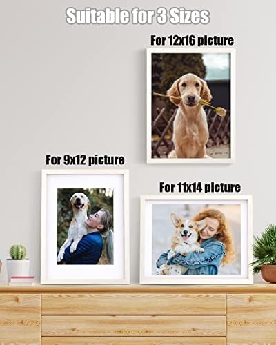 Egofine 12x16 Picture Frames Set of 4, Made of Solid Wood Covered by Plexiglass 9x12 and 11x14 with Mat or 12x16 without Mat, for Wall Mounting Photo Frame Beige - Image 5