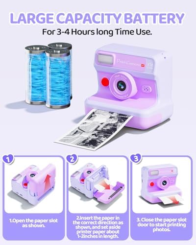 CalineGam Kids Instant Print Camera, 1080P HD Dual Lens with 32GB Card | 2.4" Screen Kids Camera with 3 Paper Rolls, 16X Zoom, Christmas Birthday Gifts for Girls and Boys Age 3-12 - Image 6