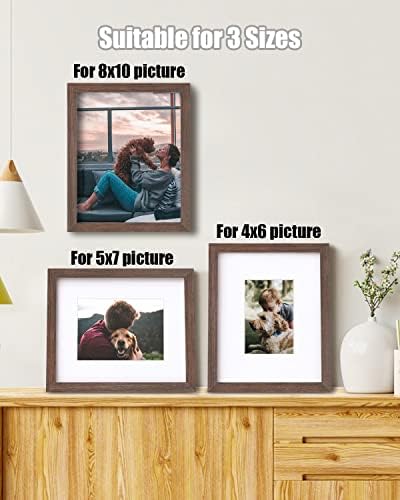 Egofine 8x10 Picture Frames Set of 4, Made of Solid Wood Covered by Plexiglass 4x6 and 5x7 with Mat or 8x10 without Mat, for Table Top Display and Wall Mounting Photo Frame Brown - Image 5
