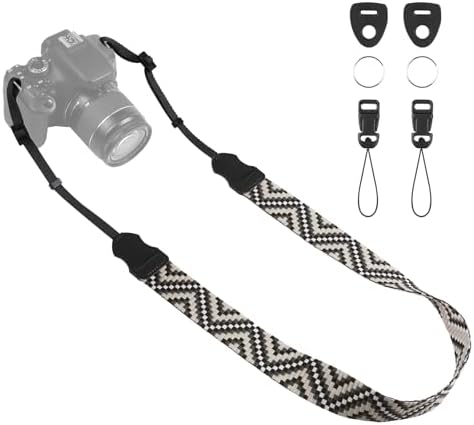 Universal Camera Strap - Camera Neck Strap, Adjustable Shoulder Straps Compatible with Canon, Fujifilm, Nikon, Olympus, Panasonic and other SLR and mirrorless cameras - Black White Gquares by OIAWH