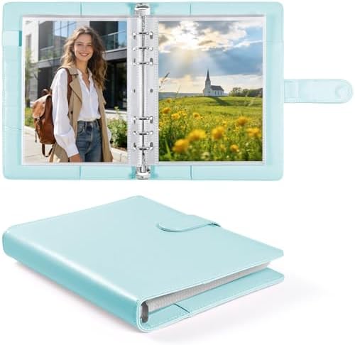 5x7 Photo Album, A5 Refillable 6 Ring Binder with Sleeves, Light Blue by WITHYU