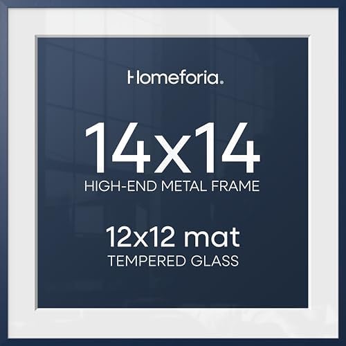 Homeforia 14x14 Blue Picture Frame, High-End Metal, 12x12 Mat, Glass by Homeforia